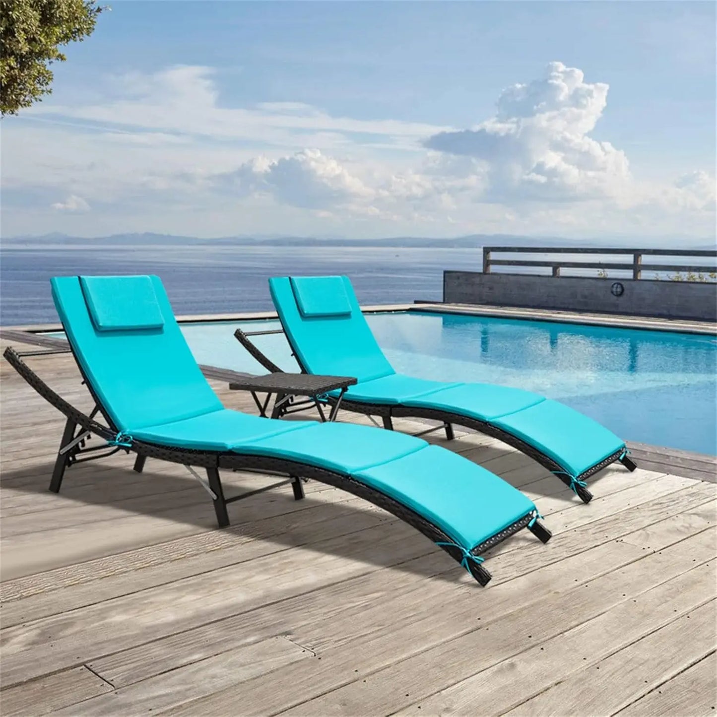 Lounge Chairs for Outside Patio Adjustable Folding Chaise Wicker Lounge Chairs. Set of 2