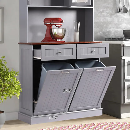 Kitchen Pantry Tall Storage Microwave Cabinet with Tilt Out Trash Storage