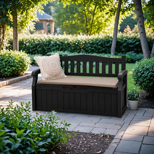80 Gallon Storage Bench Deck Box Lockable for Patio Furniture