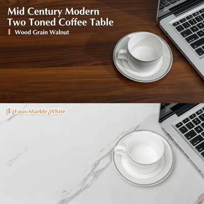 Modern Rectangle White LED Coffee Tables with Drawer & 16-Color LED Lights