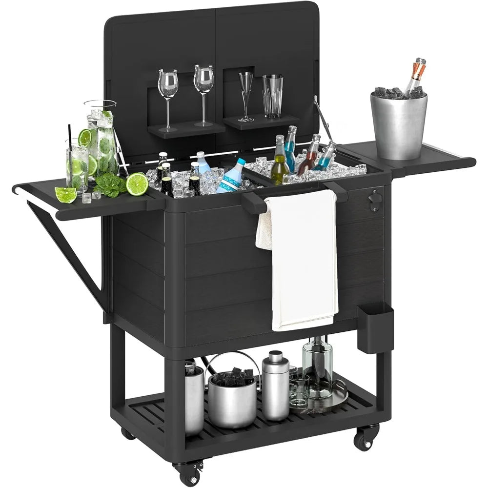 104 Quart Large Capacity Patio Cooler, Rolling Ice Chest with wheels Bottle Opener and Shelves