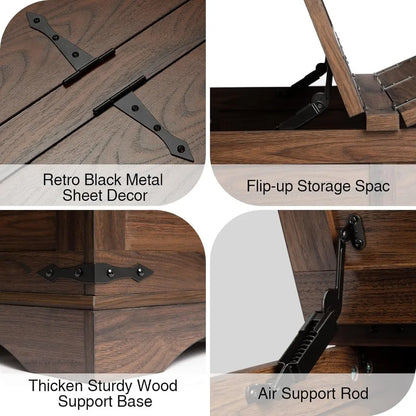 Farmhouse Rustuc Square Wooed Coffee Table with Hinged Lift Top and Large Hidden Storage Compartment