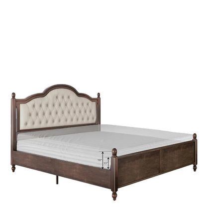 Solid Wood Bed Frame Queen Size,52.5" Upholstered Headboard, Column Accents/Support/No Box Spring Needed
