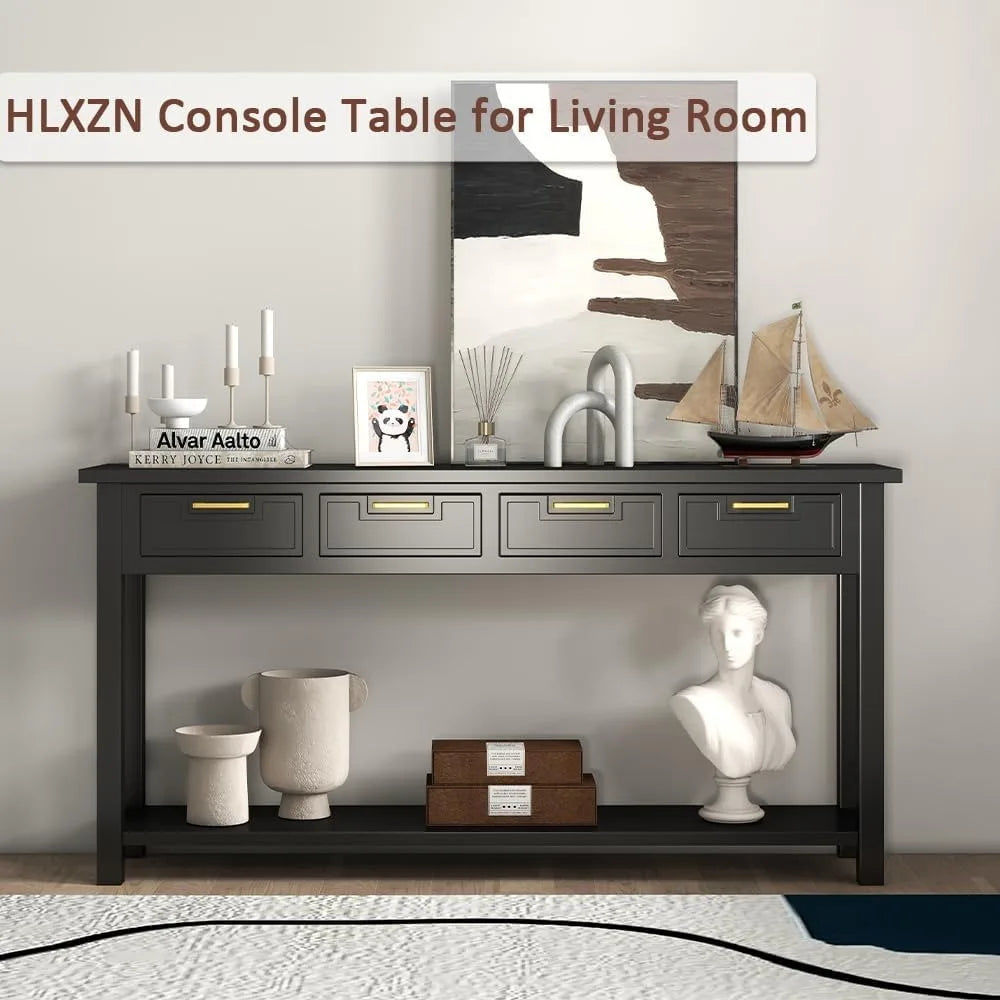 60 Inch Sofa Table w/4 Drawers and Bottom Shelf Narrow Long Hallway Table