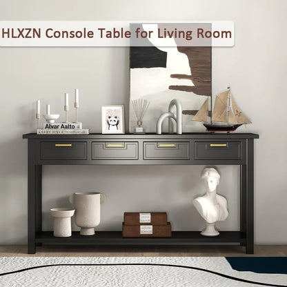 60 Inch Sofa Table w/4 Drawers and Bottom Shelf Narrow Long Hallway Table