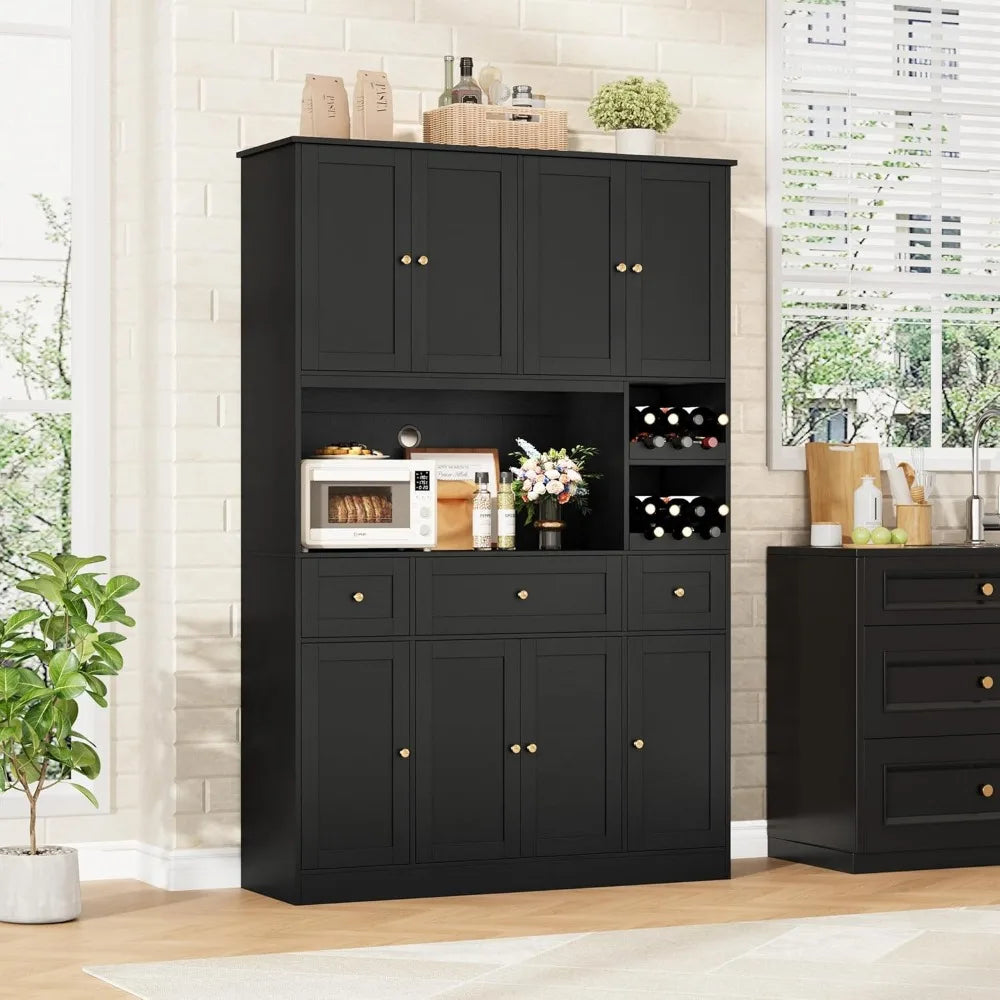 72" Tall Kitchen Large Pantry Storage Cabinet with Wine Rack, Modern Hutch