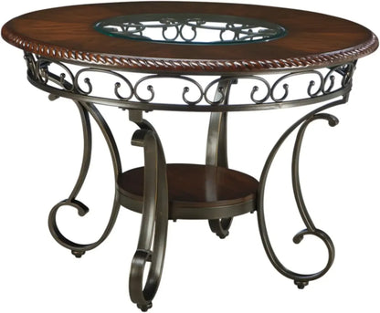 45" Round Glass Top Dining Table, Brown