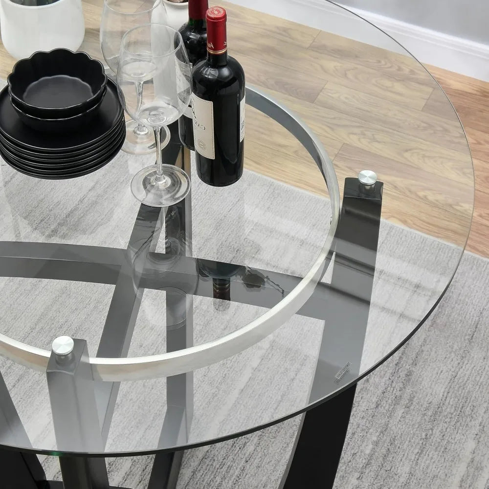 42" Tempered  Top High Bar Table Stools Set of 5 Upholstered Back with Four 31.9"H Barstools Chairs