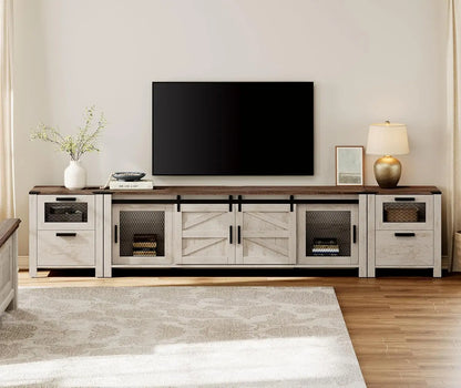 3 and 1 TV Wood Stand Set Entertainment Center for 85 inch TV with Charging Station