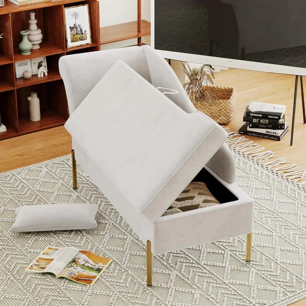 Modern Upholstered Chaise Lounge with Storage, Soft and Comfortable