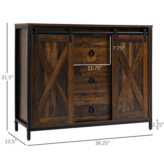 Farmhouse sideboard Buffet Cabinet W/ Drawers, Rustic Brown