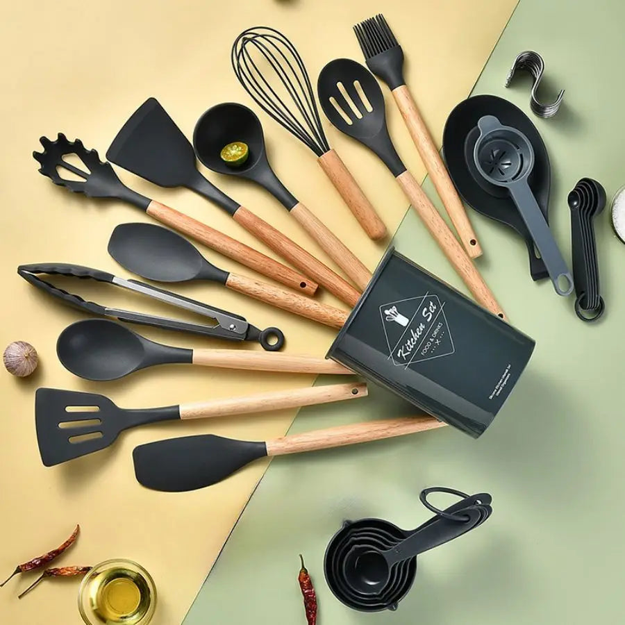 34Pcs/set, Non-stick Cooking Tools Set With Storage Bucket, Multipurpose and Heat Resistant