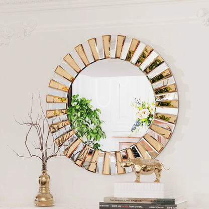 Decorative Round Sunburst Wall Mirror Beveled Edge Glass Hanging Accent Mirrors
