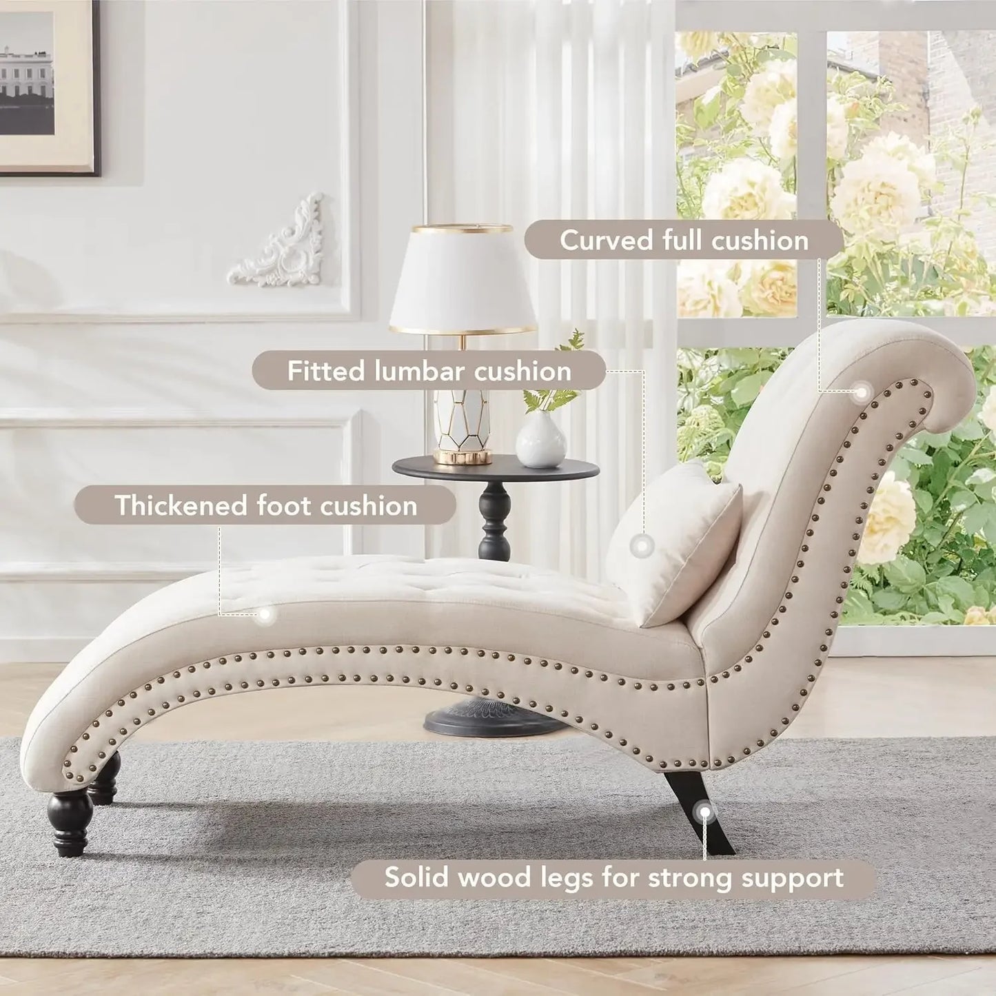 Tufted Soft Chaise Lounge, Linen Rivets Chaise Lounge Armless Chair