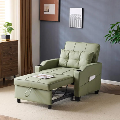 Sleeper Chair 3-in-1 Pull out Couch Sleeper Sofa Light Gray, Recliner with USB Ports, Cup Holders, Side Pockets