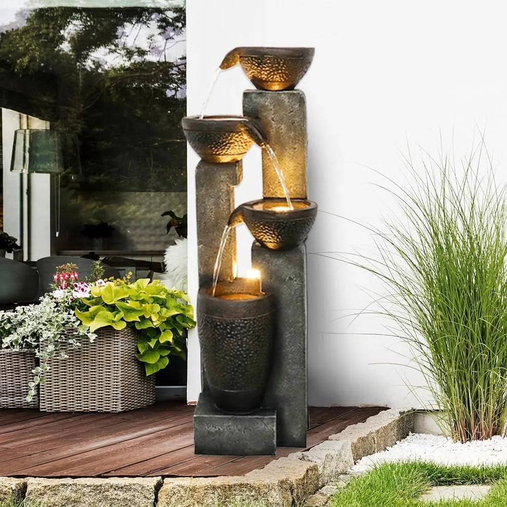 Outdoor Garden Water Fountain Waterfall Floor-Standing Fountains with LED Lights