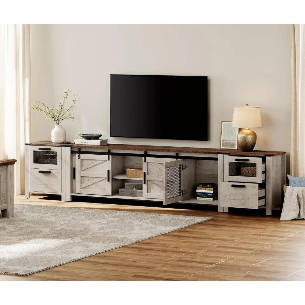 3 and 1 TV Wood Stand Set Entertainment Center for 85 inch TV with Charging Station