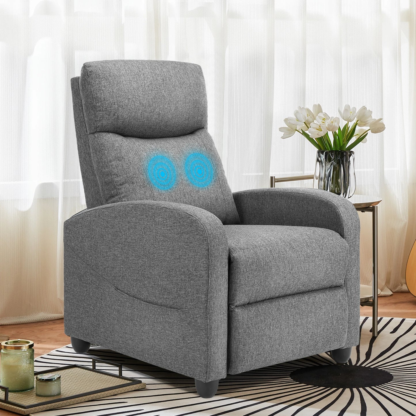 JHK Recliner Massage Sofa Chair Theater adjustable Lumbar Support, Padded Seat Backrest, Grey