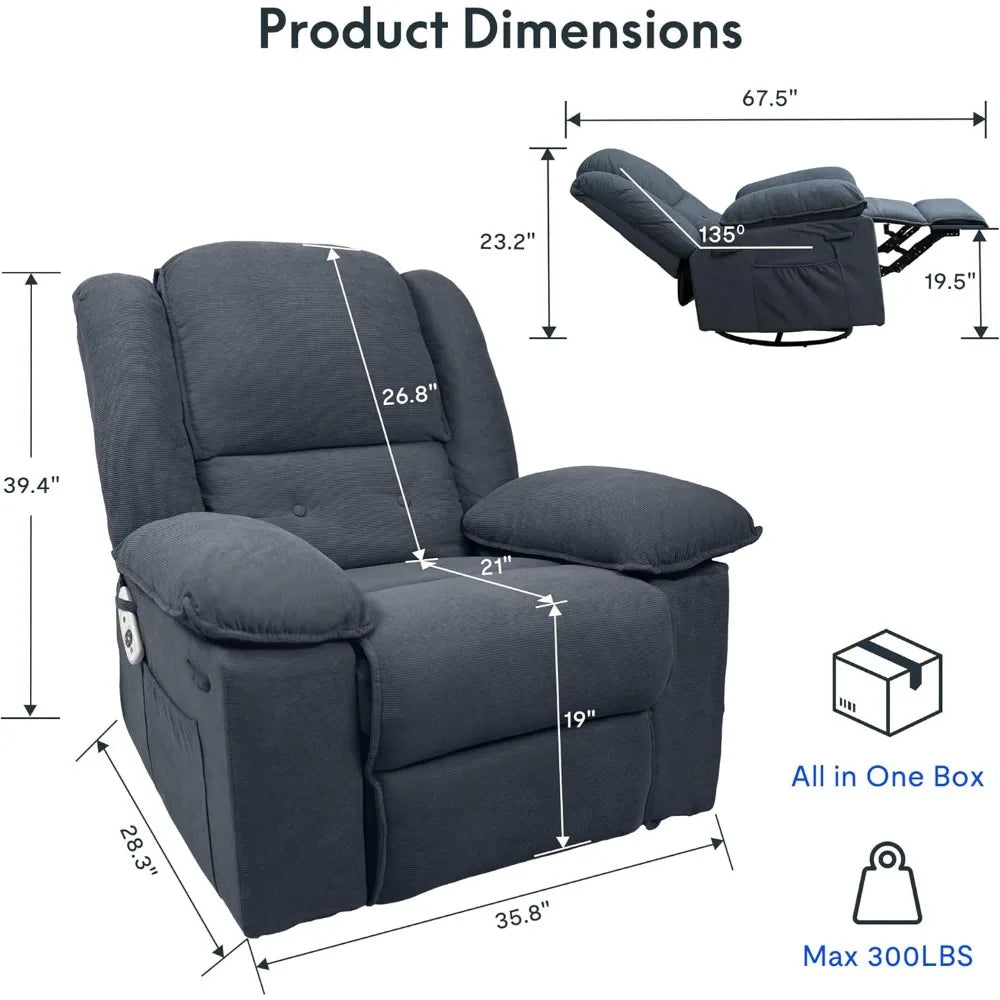"270° Swivel Rocker Recliner - Massage & Heating Chair