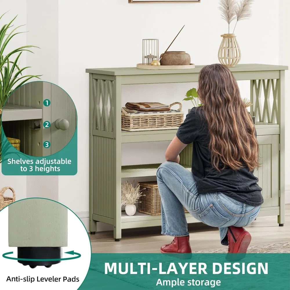 Acacia Wood OutdoorPatio Bar Table with Storage and Shelves, Sideboard Storage