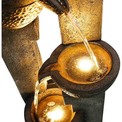 Outdoor Garden Water Fountain Waterfall Floor-Standing Fountains with LED Lights