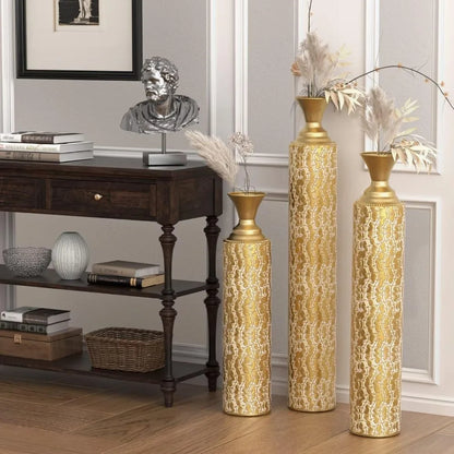 Extra Large Tall Gold Metal Floor Vases Decorative Tall Set of 3, Flower Center Vases