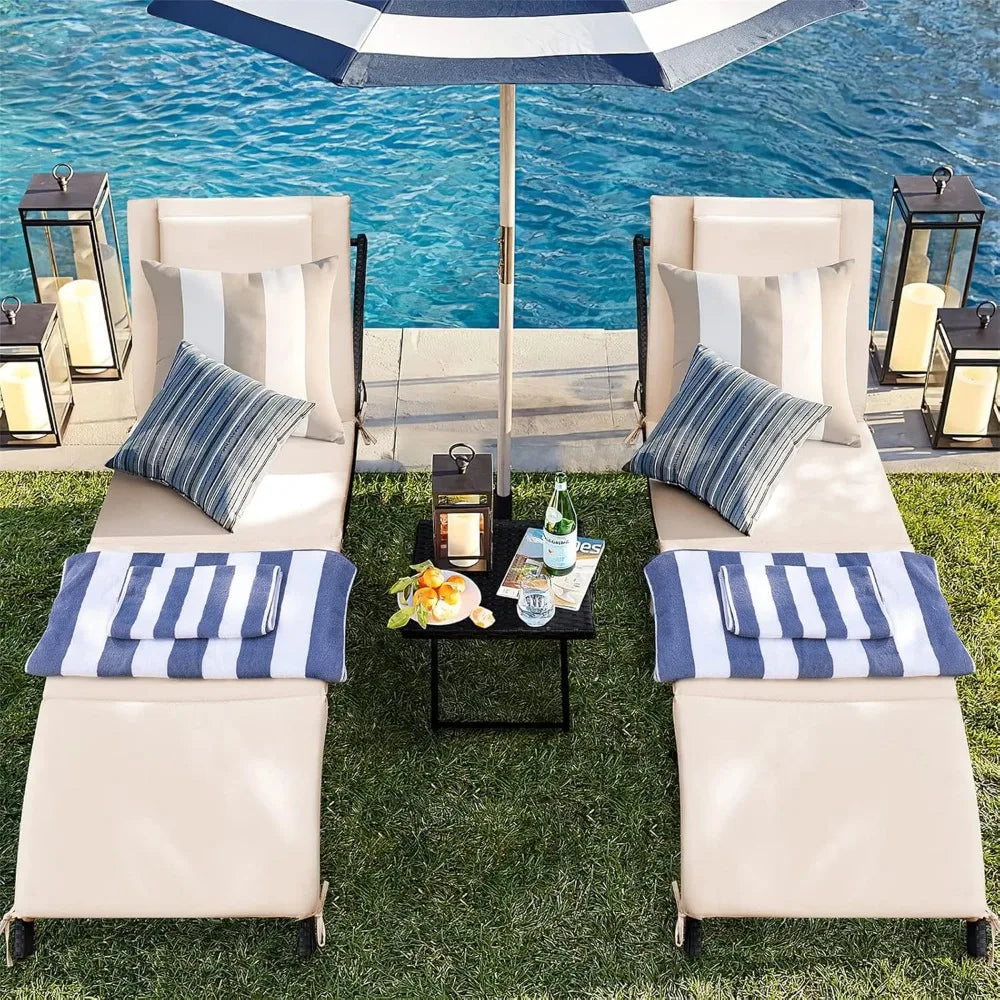 Lounge Chairs for Outside Patio Adjustable Folding Chaise Wicker Lounge Chairs. Set of 2