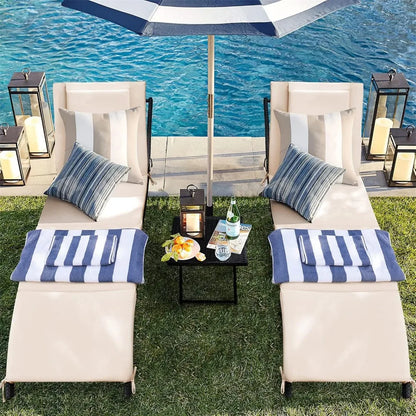 Lounge Chairs for Outside Patio Adjustable Folding Chaise Wicker Lounge Chairs. Set of 2