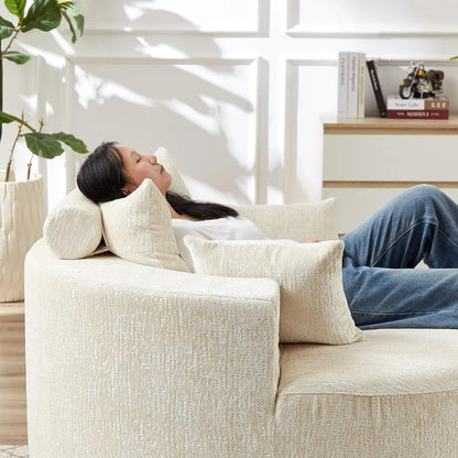 55''L Chenille Sponge Single Lounge Sofa, Fluffy Modern Sleeper Chair with Pillow