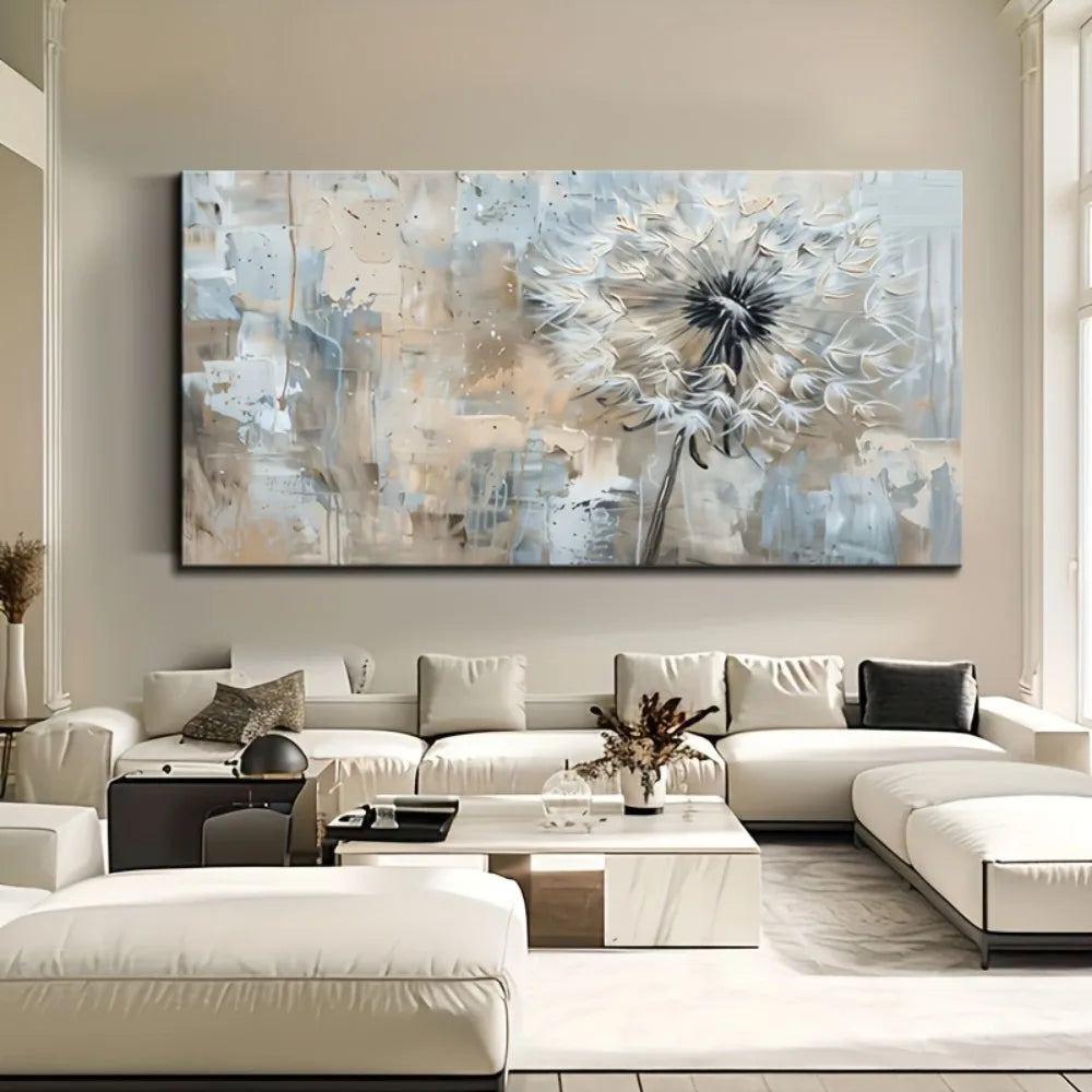 A Modern dandelion canvas decorative painting, 1.5 inch thick pine solid wood frame