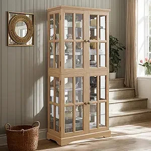 Lighted Display Curio China Cabinet with 4 Glass Doors, 6 Shelves