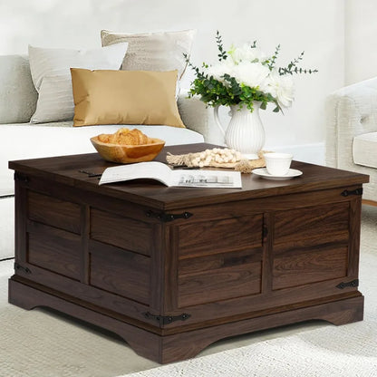 Farmhouse Rustuc Square Wooed Coffee Table with Hinged Lift Top and Large Hidden Storage Compartment