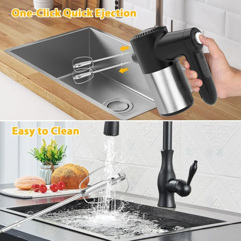 Cordless 7 Speed Portable Hand Mixer with Digital Display and 6 Stainless Steel Attachments Whisks