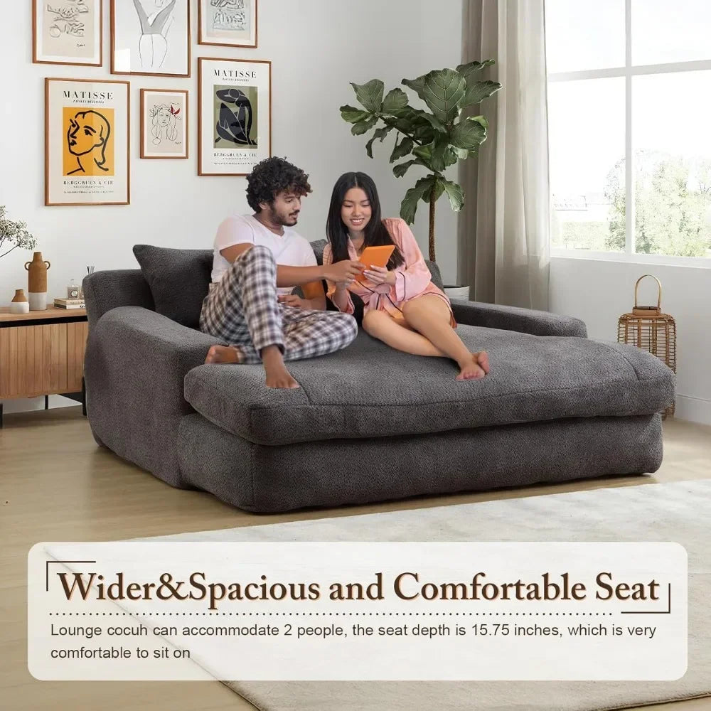 66.93" W Oversized Cozy Loveseat Cozy Chaise Lounge  with 5 Pillows