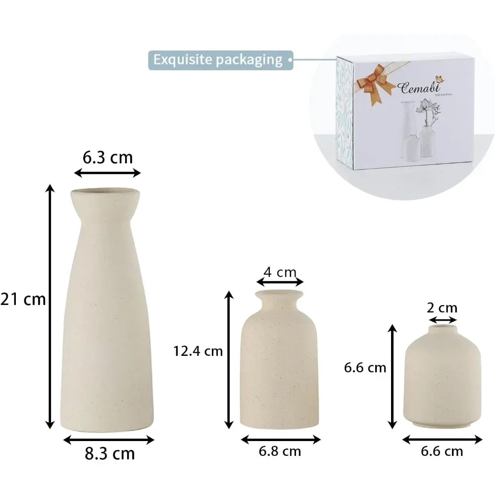 Beige ceramic modern bohemian farmhouse vase set with a small vase decoration