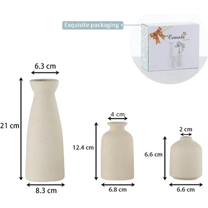 Beige ceramic modern bohemian farmhouse vase set with a small vase decoration