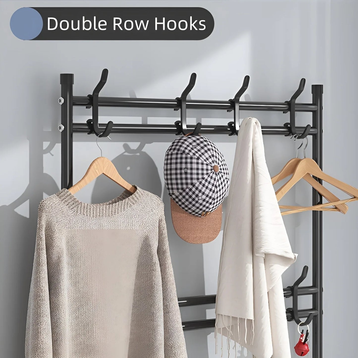 Metal Storage Shoe Rack Coat Rack Strand  with Hooks Multipurpose Coat Hanger