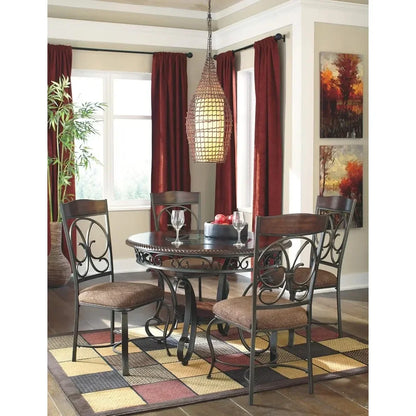 45" Round Glass Top Dining Table, Brown