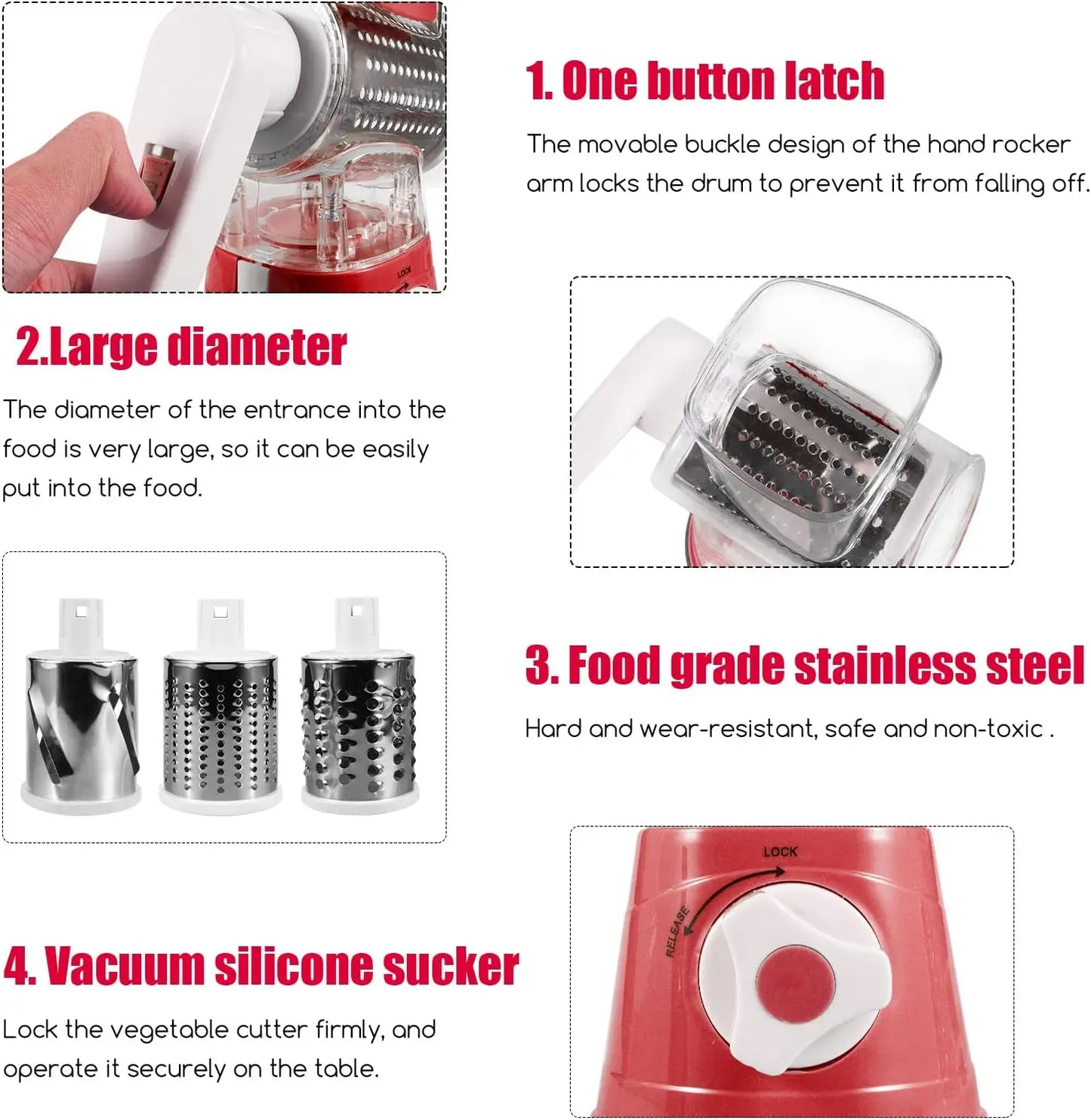 3 in 1 Cheese Grater Vegetable Slicer with 3 Drum Blades