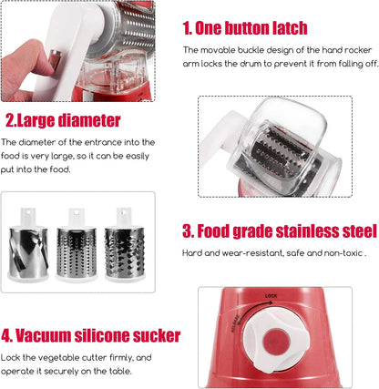 3 in 1 Cheese Grater Vegetable Slicer with 3 Drum Blades