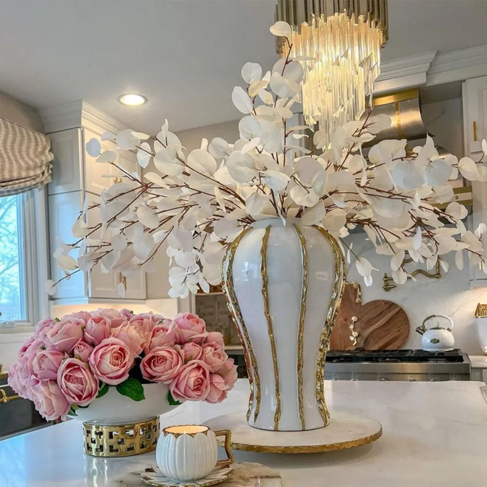 Ceramic Gold Trim Decorative Flower Vase