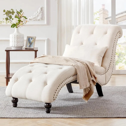Tufted Soft Chaise Lounge, Linen Rivets Chaise Lounge Armless Chair