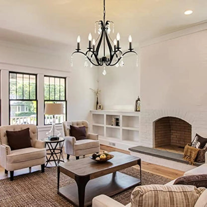 24 Black Chandelier Light Fixture: 6-Light Black Crystal Chandeliers