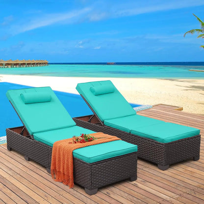 Outdoor Chaise Lounge Set of 2, Brown Wicker Pool Lounge Chairs, Multi-Angle Adjustable Backrest