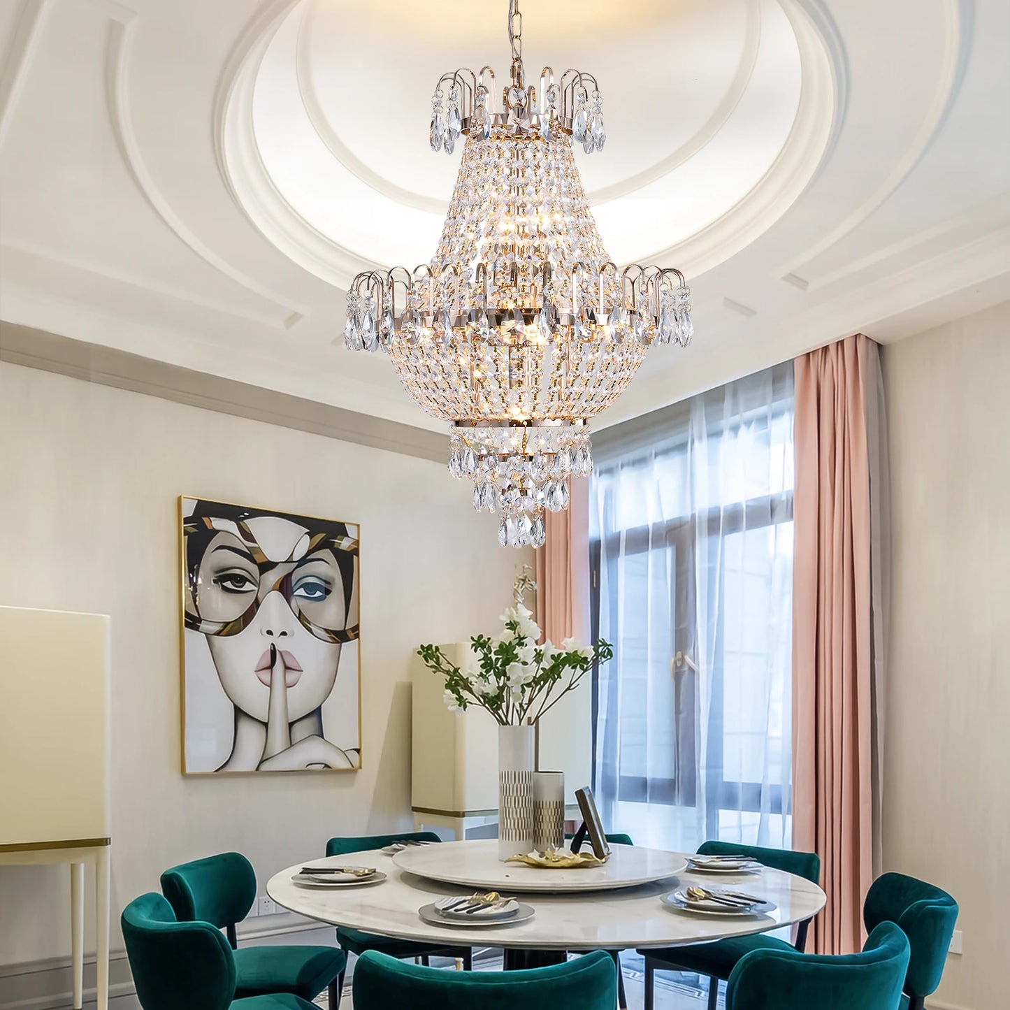 16.9" Luxury Retro Crystal Chandelier European Style, 7-Light Classy Fixture