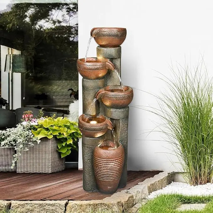 Outdoor Garden Water Fountain Waterfall Floor-Standing Fountains with LED Lights