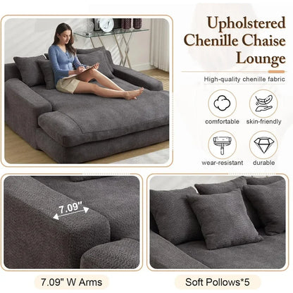 66.93" W Oversized Cozy Loveseat Cozy Chaise Lounge  with 5 Pillows