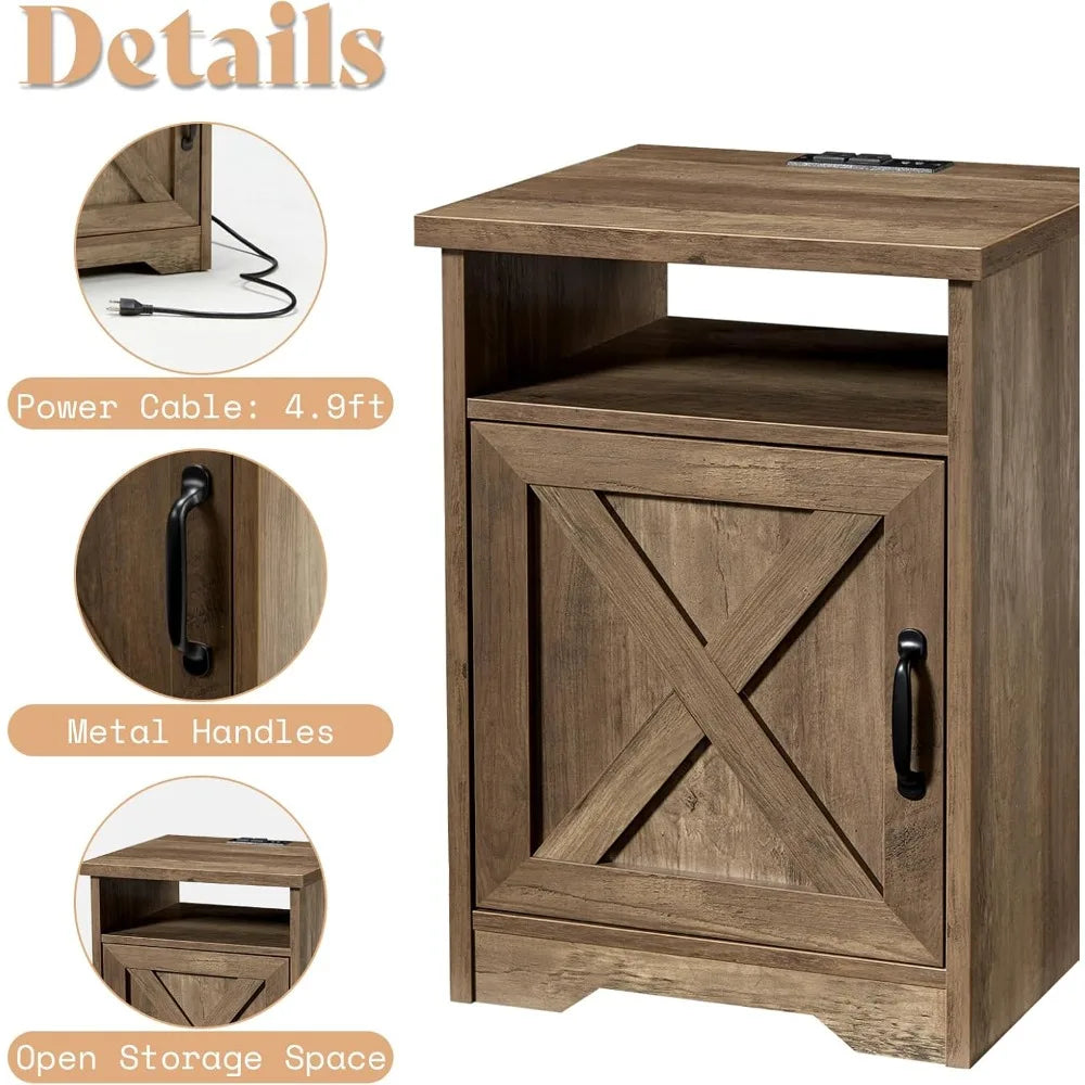 3-Piece Farmhouse Table Set Includes Coffee Table & Two End Tables, with Charging Station and USB Ports