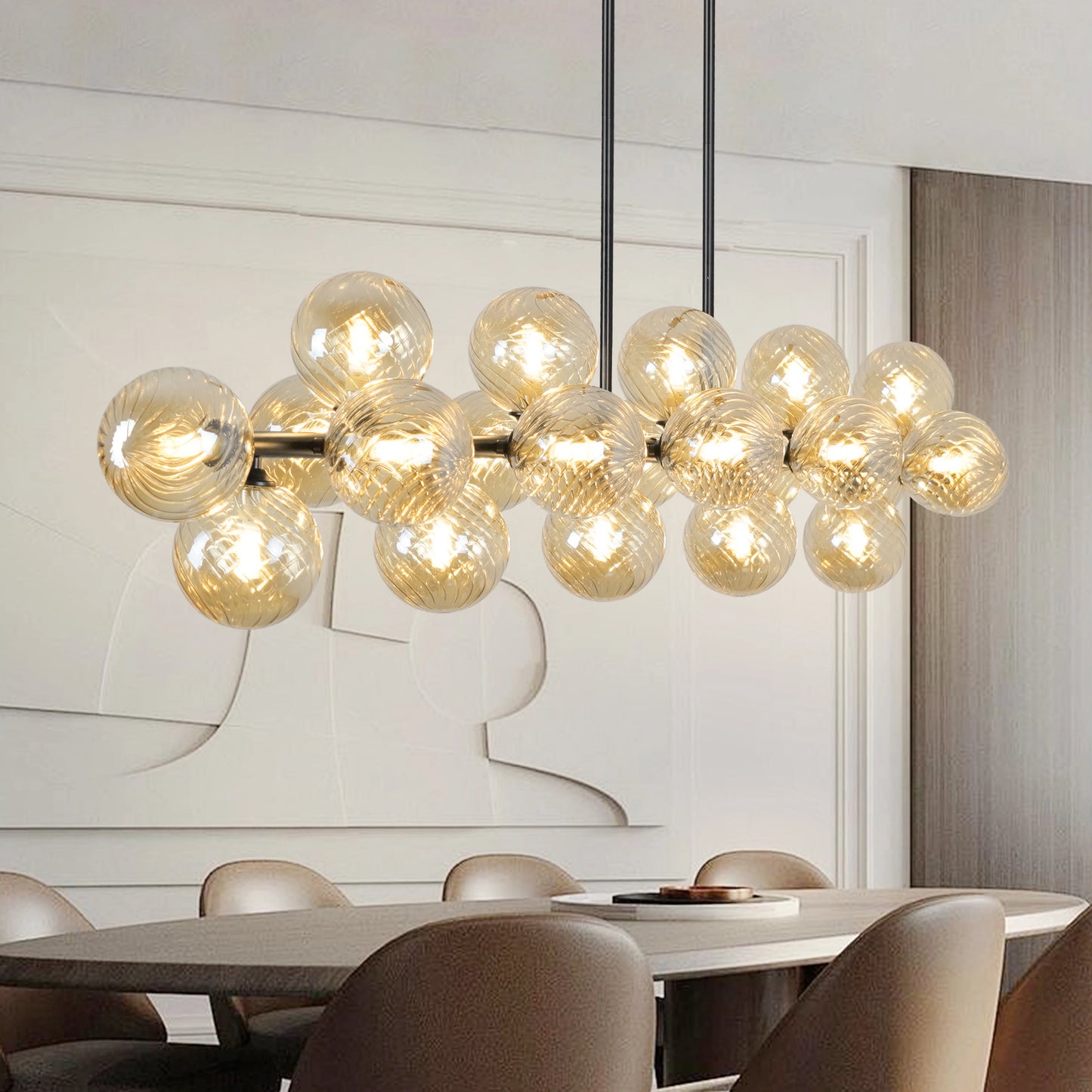 70.8in Bubble Glass 21-Lights Chandelier, Height Adjustable