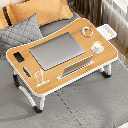 Portable Foldable laptop Desk for working with USB Light, Small Fan, Cup Holder, Tablet Slot, and Lifting Handle